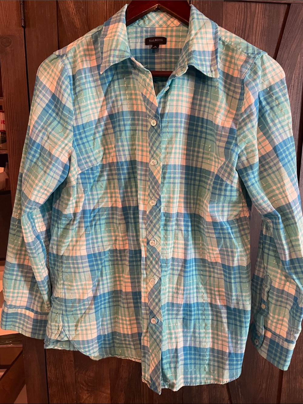 Talbots Light Blue and White Plaid Button-Down Shirt
